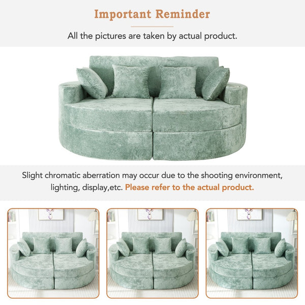 English Elm Swivel Barrel Accent Chair Chenille Tufted Round Club Seat for Living Room Lounge Green N719S002240F