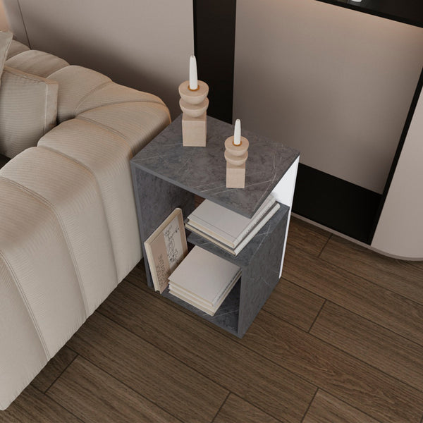 English Elm Side Table Sallis Engineered Wood Onyx/White - Lightweight, Space-Saving Open Shelf Accent Table for Living Room B092P286121