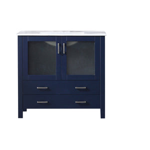 English Elm Navy Blue Bath Vanity 36” W X 18.25” D With White Ceramic Top, Soft-Close Drawers & Ample Storage B2731P260443
