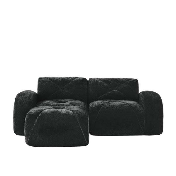 English Elm L-shaped Velvet Sectional Sofa Tufted Modular Design with High Density Foam Boneless Build Black W714S01595