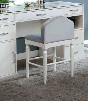 English Elm Contemporary Glam Vanity with Rhinestone Trim and Tempered Glass Top, High Gloss Finish, Illuminated Appeal White 65 L x 25 W x 11 H B2741S00676