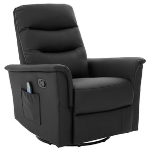 English Elm Manual Recliner Swivel Rocker Boucle Chair with 8-point Massage for Nursery or Living Room Black N763P363763B