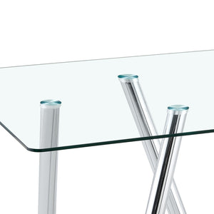 English Elm 71-inch Tempered Glass Dining Table Electroplated Metal Base Open Airy Modern Style White W3875S00005