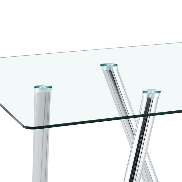 English Elm 71-inch Tempered Glass Dining Table Electroplated Metal Base Open Airy Modern Style White W3875S00005