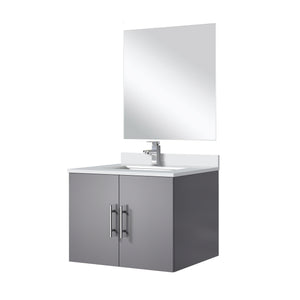 English Elm Dark Grey Single Bath Vanity Set With White Quartz Countertop, Mirror, And Faucet - Modern Elegance B2731S01296