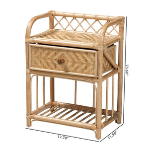 English Elm Modern Bohemian Rattan Woven Nightstand with Drawer and Open Shelf for Bedroom B2750P467647