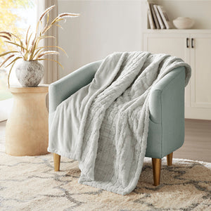 JLA Home Beautyrest - Oversized Plush Faux Fur Heated Throw with Secure Comfort, Low EMF, OEKO‑TEX, Machine Washable Grey Texture BR54-4698