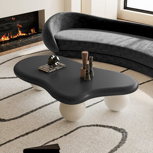 English Elm 47 Inch Cloud-Shaped Coffee Table With 3 Ball Legs - Modern Black & White Design For Living Rooms W1435S00017