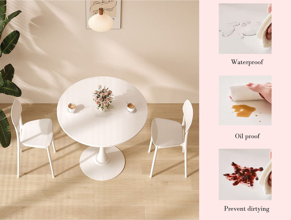 English Elm Modern Round Dining Table White 31.5" – Sturdy MDF Top with Metal Base, Easy-Clean, Compact Style W2641P192315