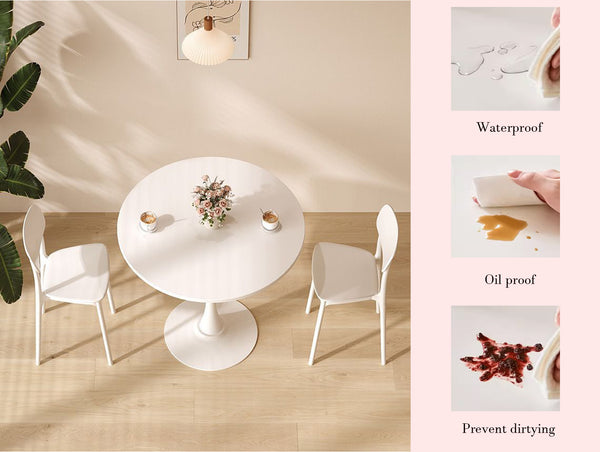 English Elm Modern Round Dining Table White 31.5" – Sturdy MDF Top with Metal Base, Easy-Clean, Compact Style W2641P192315