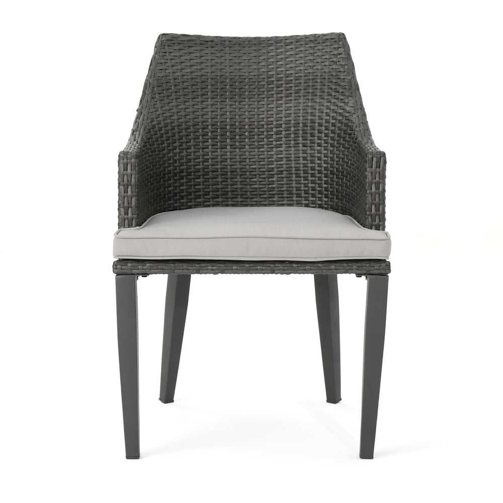 English Elm Christopher Knight Home® - HILLHURST Woven Rattan Outdoor Chair Set of 2 with Water-Resistant Cushions, Weatherproof Metal Frame Grey 61563.00GRY