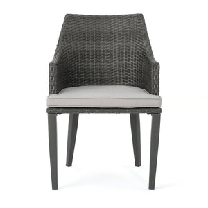 English Elm Christopher Knight Home® - HILLHURST Woven Rattan Outdoor Chair Set of 2 with Water-Resistant Cushions, Weatherproof Metal Frame Grey 61563.00GRY