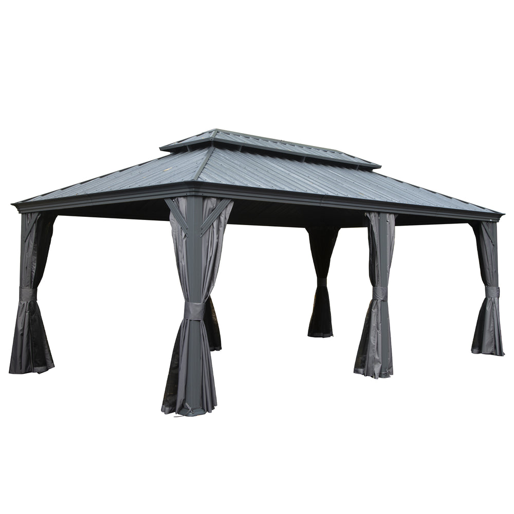 English Elm 12' X 18' Hardtop Gazebo – Durable Metal Canopy With Steel Roof, Curtains, Netting For Year-Round Comfort W1859S00162