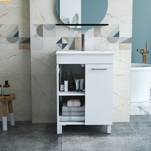 English Elm 24-Inch Modern Bathroom Vanity & Sink Combo – Space-Saving, Soft-Close Doors, Adjustable Shelf & Glossy Finish W3151S00028