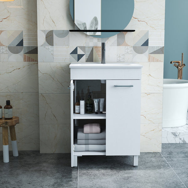 English Elm 24-Inch Modern Bathroom Vanity & Sink Combo – Space-Saving, Soft-Close Doors, Adjustable Shelf & Glossy Finish W3151S00028