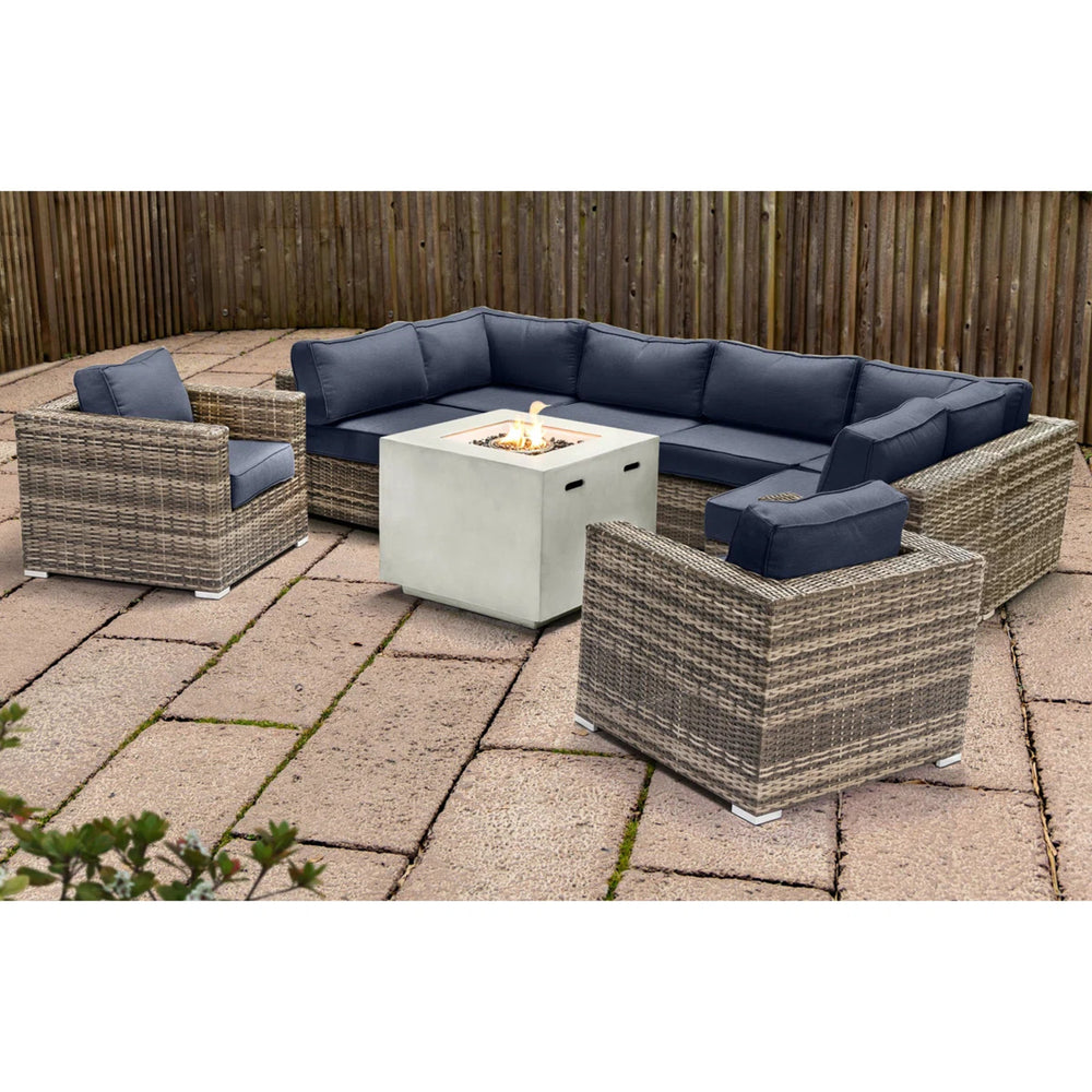 English Elm Premium 6-Person Wicker Patio Seating Group with 40,000 BTU Concrete Fire Pit and Machine-Wash Cushions B120S00104