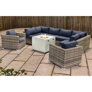 English Elm Premium 6-Person Wicker Patio Seating Group with 40,000 BTU Concrete Fire Pit and Machine-Wash Cushions B120S00104