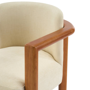 English Elm Christopher Knight Home® - Upholstered Modern Fabric Armchair with Walnut Rubber Wood Frame, Wide Seat & Supportive Arms, KD Assembly Beige,Walnut N768P305170W