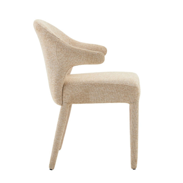 English Elm Modern Chenille Linen Accent Chair Sculptural Hollow Back Swivel Seat for Dining Vanity Khaki W3493P456190