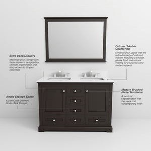 English Elm Espresso Double Bath Vanity 48" W x 22" D with Cultured Marble Top, Faucet Set, Soft-Close Storage B2731P258342