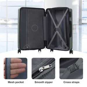 English Elm 6 Piece Hardshell Abs Travel Set with Spinner Wheels Combination Lock and Toiletry Bag Army Green N732P391465F