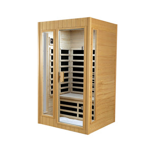 English Elm Hemlock Wood Two Person Far Infrared Indoor Sauna with Bluetooth and Led Lighting W2611S00002
