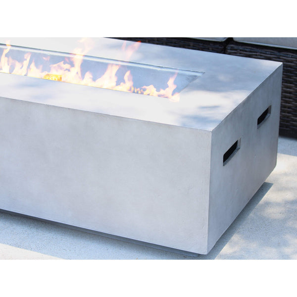 English Elm Concrete Cream White Propane Outdoor Fire Pit Table with Adjustable Flame, Lava Rocks, Durable Finish B120P225131