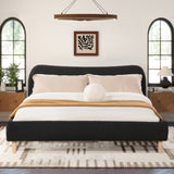 English Elm Roman Curved Headboard Upholstered Platform Bed, King, Ebony Black Boucle