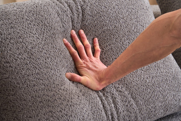 English Elm LY-024GY Plush 4-Seater Compression Sofa in Gray Crochet Yarn Fabric with 4 Pillows, Breathable Comfort 103" wide W2231S00017