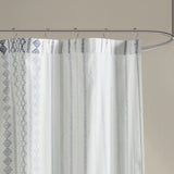 INK+IVY Imani Mid-Century Cotton Printed Shower Curtain with Chenille II70-1319 White/Navy