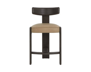 Sunpan HORTON Counter Stool - Dark Brown Oak Frame with Sahara Sand Leather for Ergonomic Comfort & Style 112395