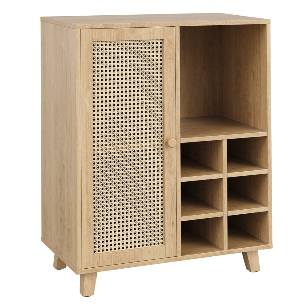 English Elm Rattan Cane Front Sideboard with Drawers Adjustable Shelf Bohemian Storage Cabinet Natural T3623P434759