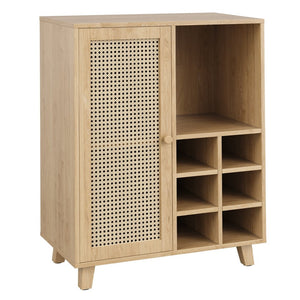 English Elm Rattan Cane Front Sideboard with Drawers Adjustable Shelf Bohemian Storage Cabinet Natural T3623P434759