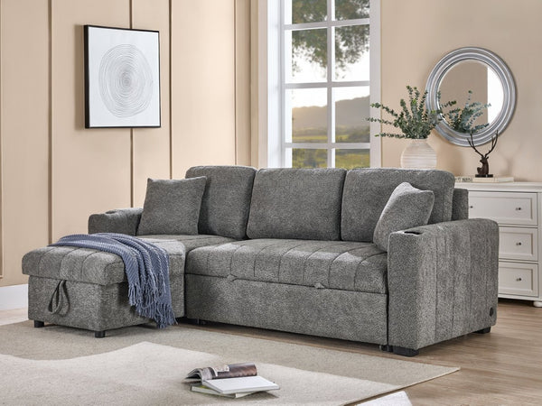 English Elm Seraphina Boucle Sleeper Sectional with Storage Chaise and Built-in Usb Charging B061S00964