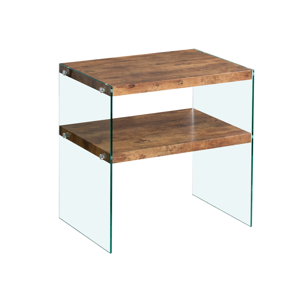 English Elm MDF Walnut Side Table with Tempered Glass Top, Waterproof End/Outdoor Coffee Table, Compact W1718P321576