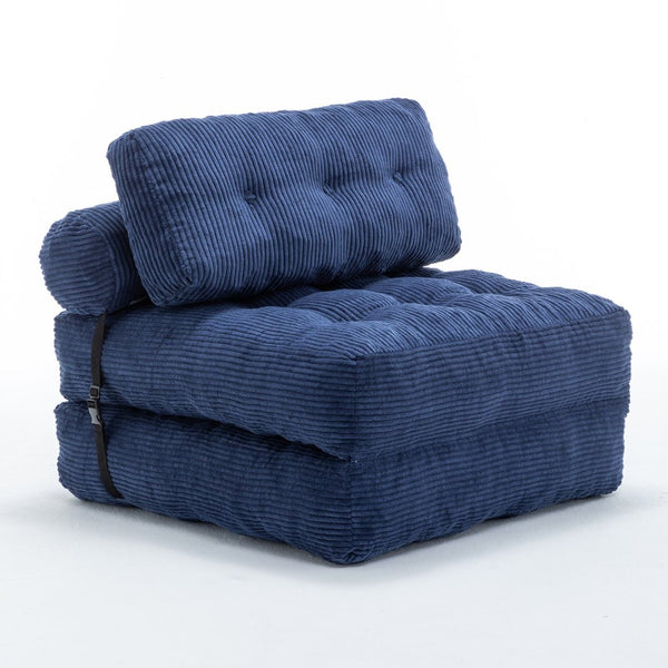 English Elm Folding Floor Sofa Bed Convertible Sleeper Chair with Shredded Foam Corded Fabric Dark Blue W2200P442795