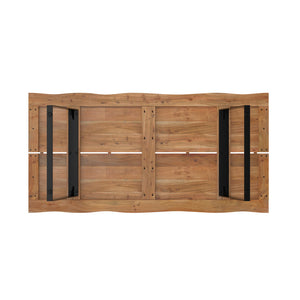 English Elm Delta Delta Dining Table handcrafted solid acacia wood 72"x36" live edge top with black iron legs durable finish Natural B136P203499