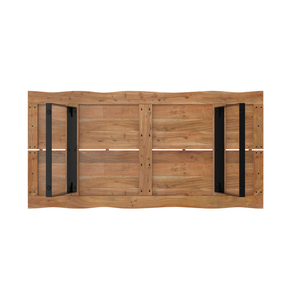 English Elm Delta Delta Dining Table handcrafted solid acacia wood 72"x36" live edge top with black iron legs durable finish Natural B136P203499