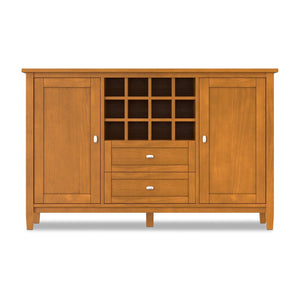 English Elm Warm Shaker Pine Buffet Cabinet with 12 Bottle Wine Rack and Drawer Storage B136P439013