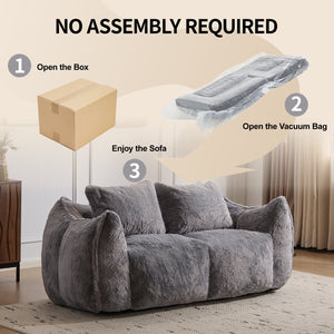 English Elm Giant Ultra Soft Fluffy Loveseat Bean Bag Sofa for Adults, Oversized Shredded Foam Couch with Pillows Grey W3723P353893