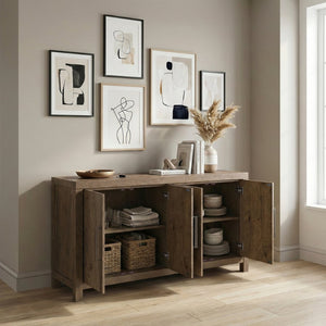 English Elm Rustic French Oak Veneer Sideboard with Adjustable Shelves for Dining Room Storage B011P467628