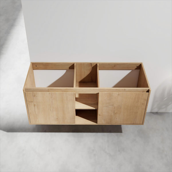 English Elm 48" Wall-Mounted Bathroom Vanity With Soft-Close Doors, Open Shelving & Ample Storage Space W999125010