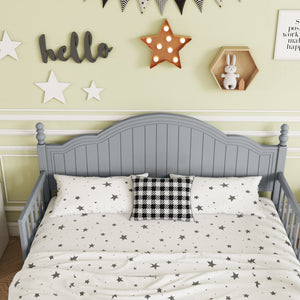 English Elm Full Full Size Kids Bed Gray — Solid Pine Wood Platform with Headboard & Footboard, Guardrail, 300LB Capacity W2593P358753