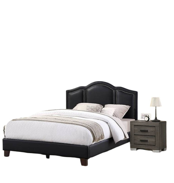 English Elm Contemporary Faux Leather Full Platform Bed Three Panel Headboard Urban Bedroom Frame B011S02052