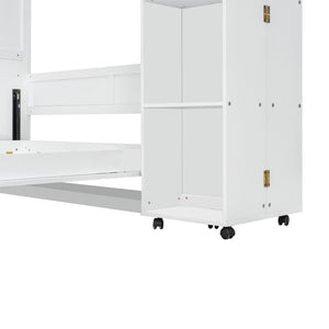 English Elm Queen Murphy Wall Bed with Hydraulic Lift and Push Pull Cabinet Storage Unit White LP000381AAK