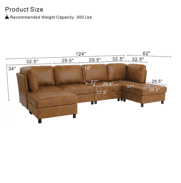 English Elm Modern Configurable Sectional Sofa Foil Fabric Low Profile Living Room Seating Light Brown W5568S00052