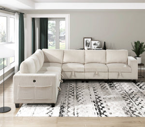 English Elm 7-Piece Modular Sectional with Hidden Storage, Side Pockets and USB Charging in Corduroy Upholstery Beige 28.5 L x 29 W x 20.5 H B011S01081