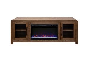 English Elm Haven 65 inch Entertainment Center with Electric Fireplace, Oak Veneer TV Stand, Glass Doors, Cable Management Brown B108P364419