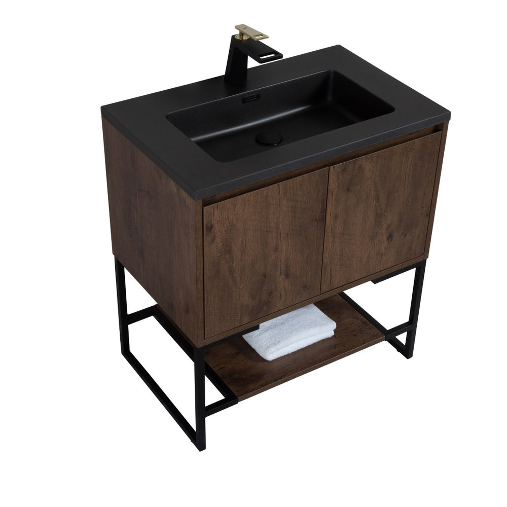 English Elm 36" Matte Black Quartz Composite Single Basin Drop-in Vanity Countertop for Modern Bathrooms W1920P254022