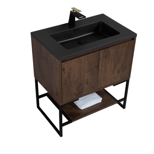English Elm 36" Matte Black Quartz Composite Single Basin Drop-in Vanity Countertop for Modern Bathrooms W1920P254022